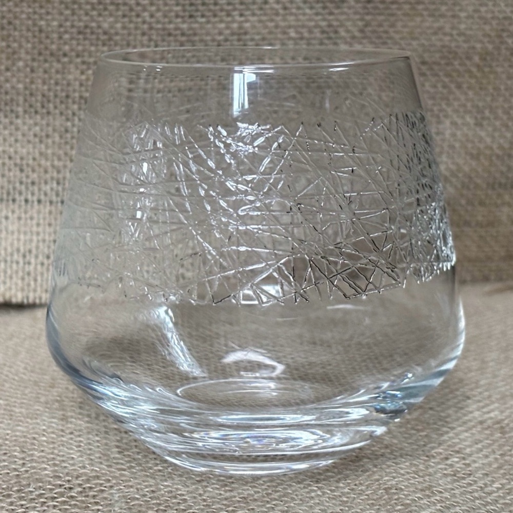 Ceska Etched Crystal Glass Tumbler Barware Candle Holder Abstract Boho Edgy